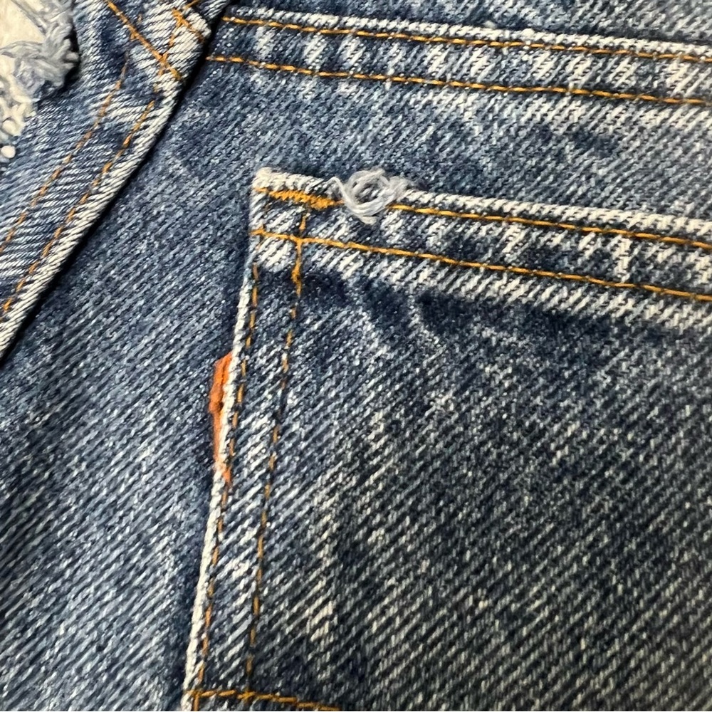 Furst of a Kind Upcycled Orange Tab Vintage Levi’s One Leg Denim Cutoffs Size S - Picture 11 of 12